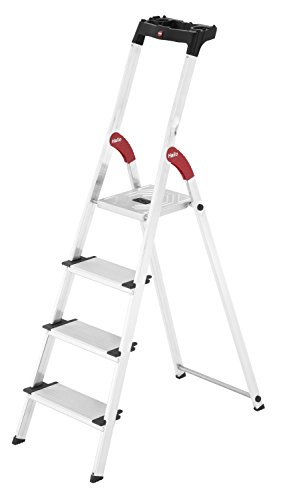 Hailo L80 ComfortLine Alu-Sicherheits-Stehleiter | 4 XXL-Stufen belastbar bis 150 kg | tiefe Standfl...